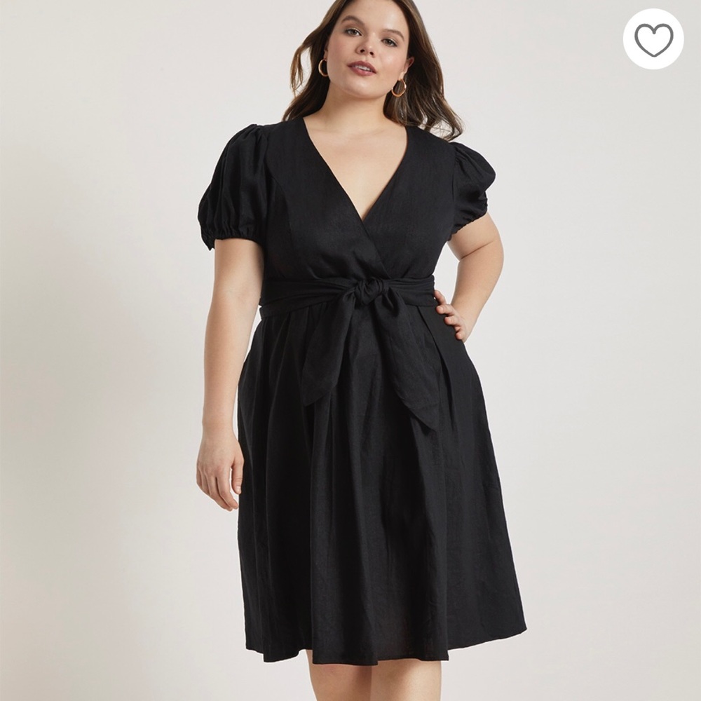 Eloquii Tie Front Linen Fit & Flare Dress